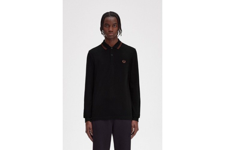 Fred Perry M3636 Black/WhiskyBrown/WhiskyBrown L/S Polo - U35
