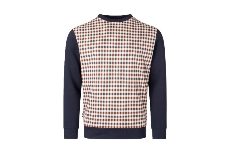 Aquascutum Active Club Check Crew Neck Sweatshirt - Navy