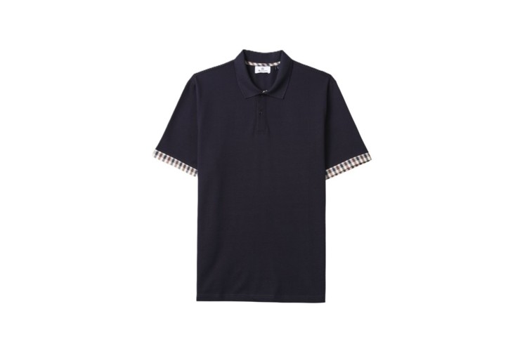 Aquascutum Active Supima Club Check Sleeve Polo - Navy