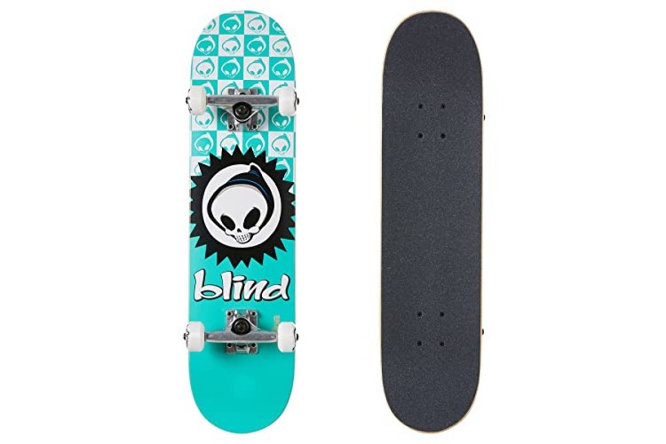 Blind Checkered Reaper Youth First Push Soft Wheels Teal Complete Skateboard - 7.375