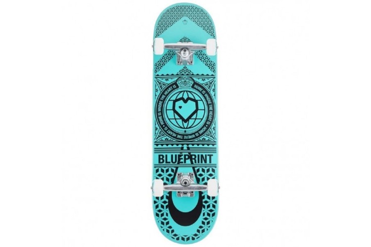 Blueprint Home Heart Black/Turquoise Skateboard Complete - 8.25