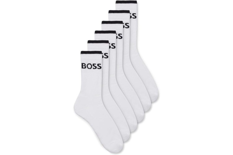 BOSS 6 PACK  Stripe Ribbed Socks - White