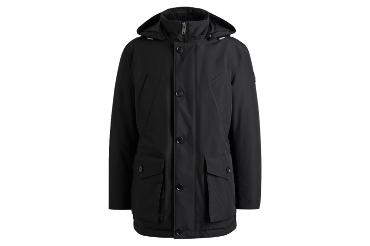 BOSS Osiass Water Repellent Ottoman Fabric Hooded Parka - Black