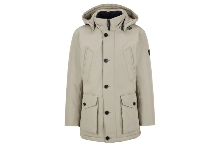 BOSS Osiass Water Repellent Ottoman Fabric Hooded Parka - Light Stone