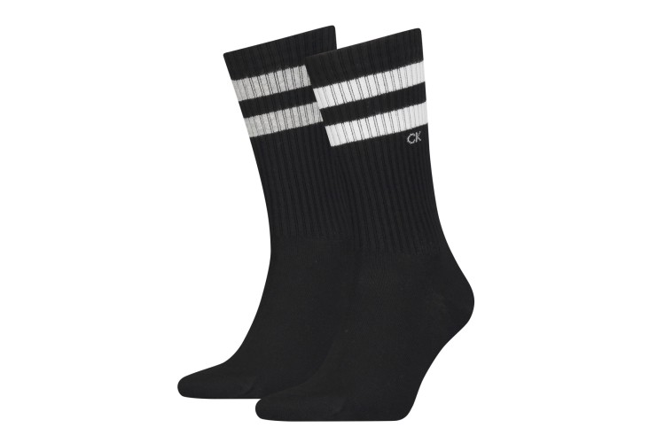 Calvin Klein 2 Pack Striped Crew Socks - Black