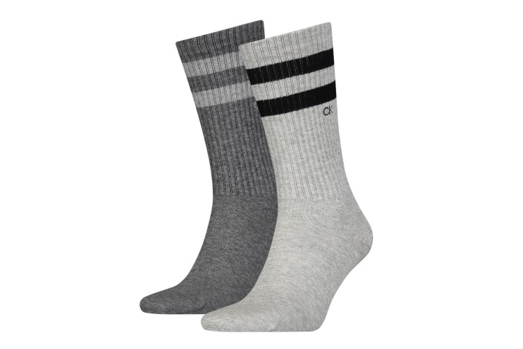 Calvin Klein 2 Pack Striped Crew Socks - Light Grey Melange