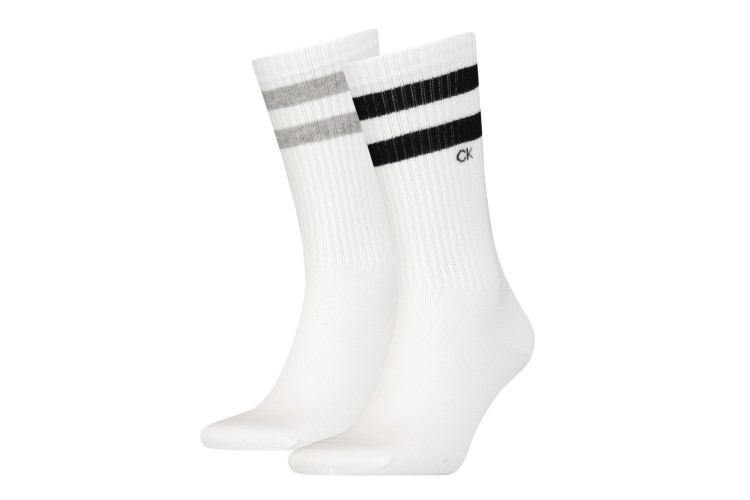 Calvin Klein 2 Pack Striped Crew Socks - White