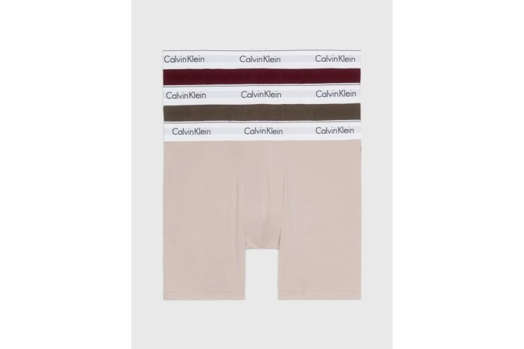 Calvin Klein 3 Pack Modern Cotton Stretch Boxer Briefs - Rouge/Grey/L Brown