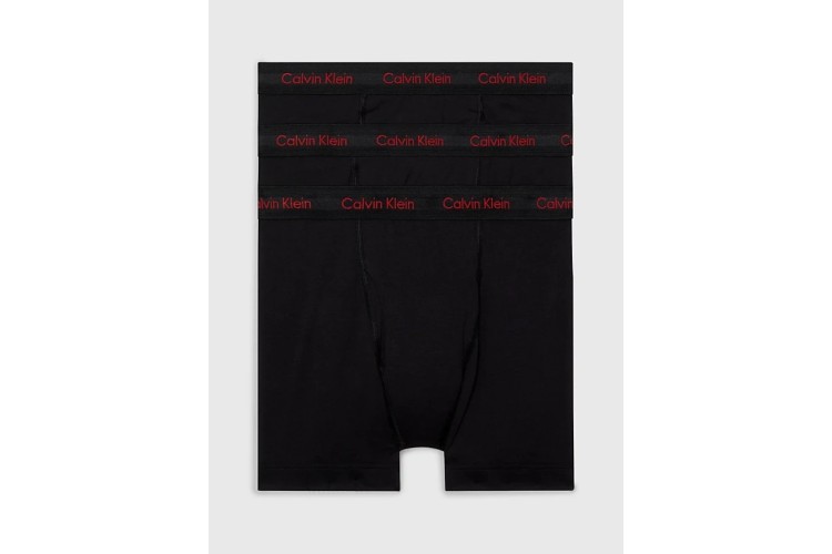 Calvin Klein 3 Pack Cotton Stretch Wicking Boxer Briefs - Black W/ Pompian Red Logos 