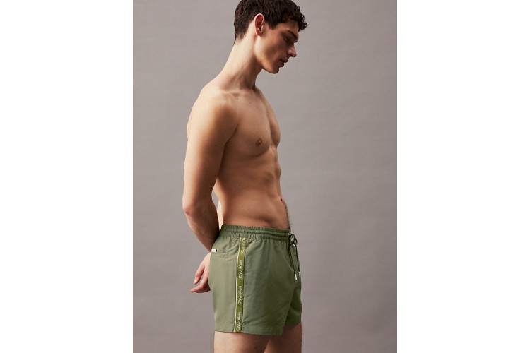 Calvin Klein Logo Tape Short Drawstring Swim Shorts - Battle Green 