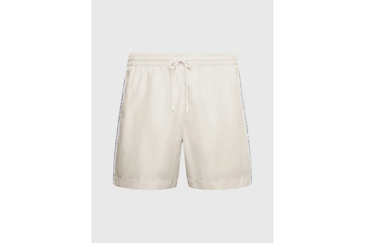 Calvin Klein Logo Tape Medium Drawstring Swim Shorts - Stony Beige