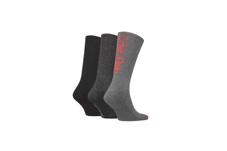 Calvin Klein 3 Pack Athletic Leisure Socks - GreyMelange/Red