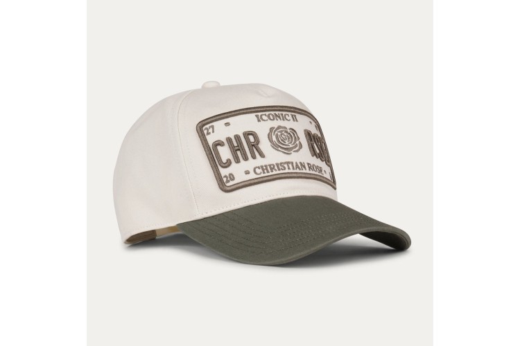 Christian Rose Iconic II Unstructered Trucker Cap - White/Olive