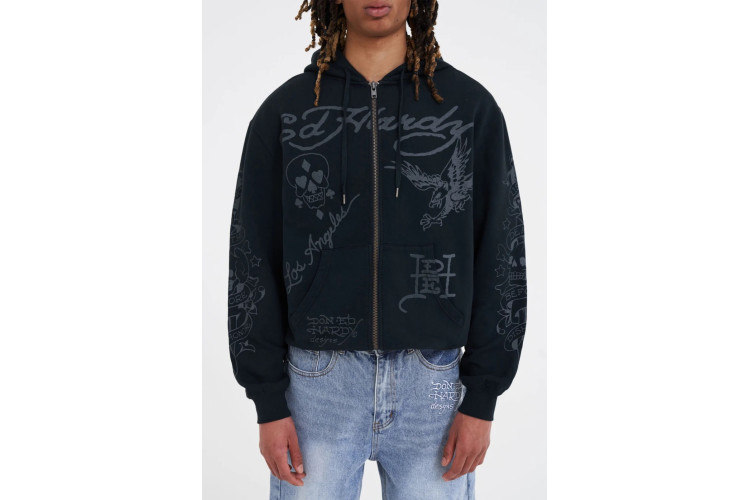 Ed Hardy Men's Death Before Mono Hoodie - Washed Black