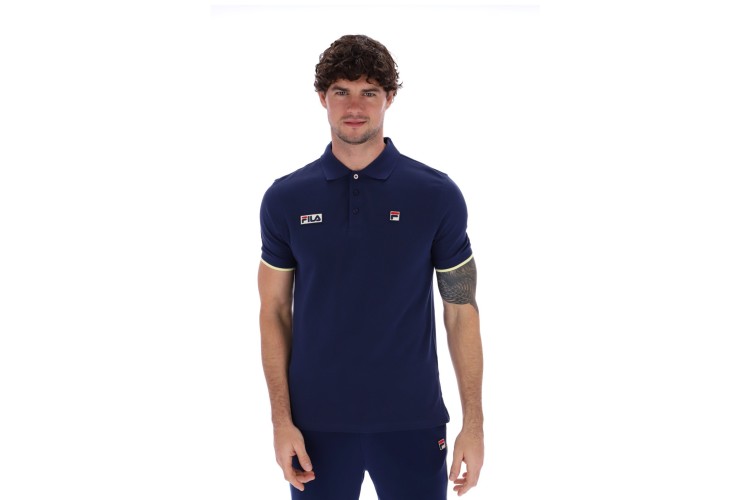 Fila Pablo 3 Button Tipped Rib Basic Polo - Navy/Lemonade