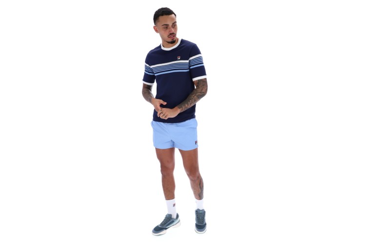 Fila James Yarn Dye Stripe T-Shirt - Navy/White/Vista Blue
