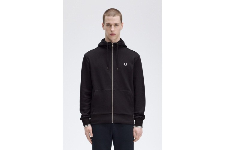 Fred Perry J7536 Hooded Zip Through Sweatshirt - Black