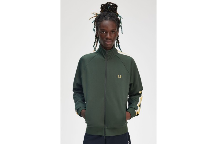 Fred Perry J9045 Two Colour Tape Track Jacket - Court Green