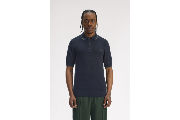 Fred Perry K1307 Pique Stich Knitted Polo - Navy/White