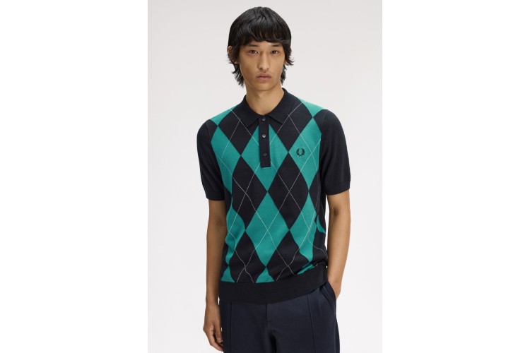 Fred Perry K1317 Argyle Knitted Polo Shirt - Black