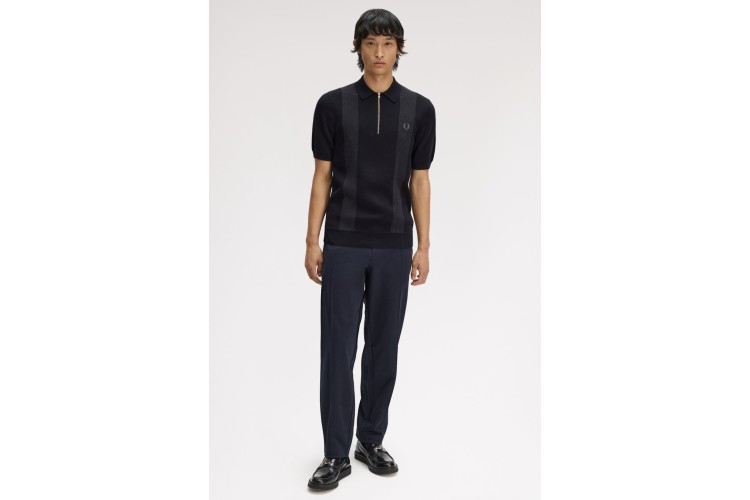 Fred Perry K2310 Panel Detail Knitted Polo Shirt - Black