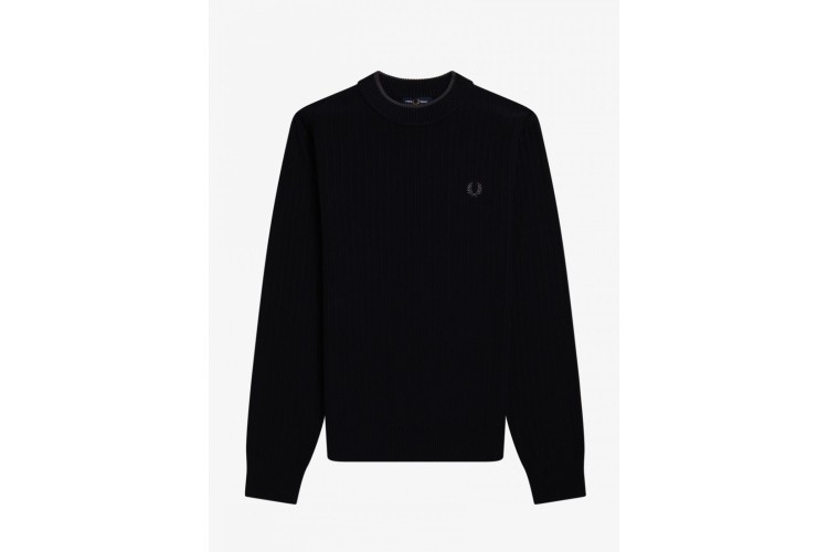 Fred Perry K4542 Textured Crew Neck Jumper - Black