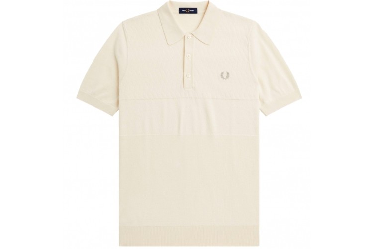 Fred Perry K5551 Tonal Panel Knitted Shirt - Ecru