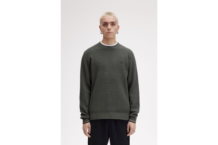 Fred Perry K6507 Waffle Stitch Jumper - Field Green