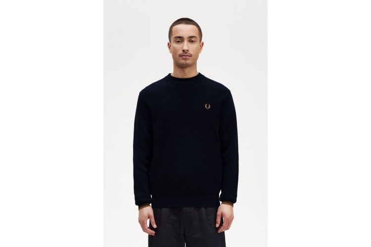 Fred Perry K6507 Waffle Stitch Jumper - Navy