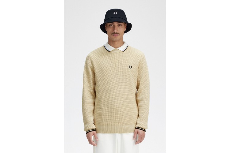 Fred Perry K6507 Waffle Stitch Jumper - Oatmeal