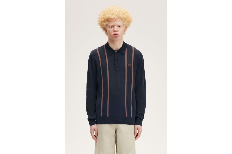 Fred Perry K6537 Knitted L/S Polo Shirt - Navy