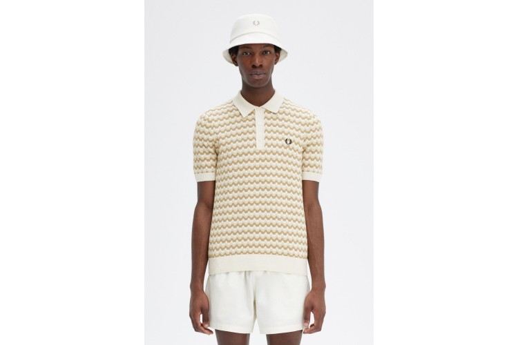 Fred Perry K7636 Boucle Jacquard Knitted Shirt - Ecru