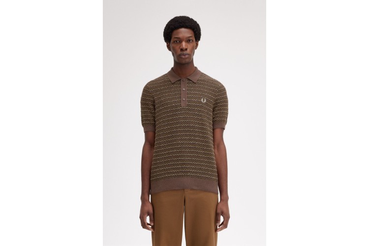 Fred Perry K8549 Boucle Jacquard Knitted Shirt - Carrington Brick