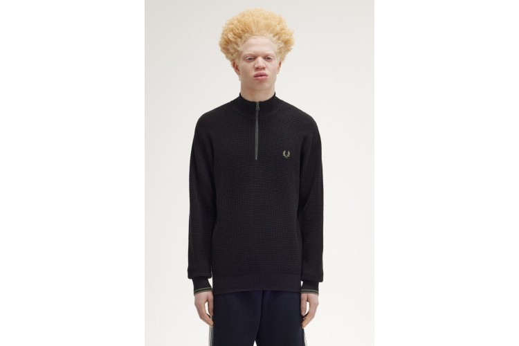 Fred Perry K8557 Waffle Stitch 1/2 Zip Jumper - Black