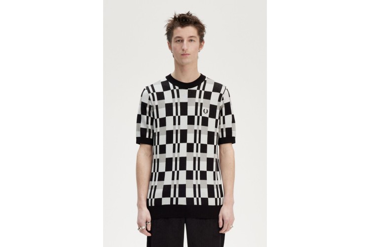 Fred Perry K8574 Checkerboard Knitted T-Shirt - Black