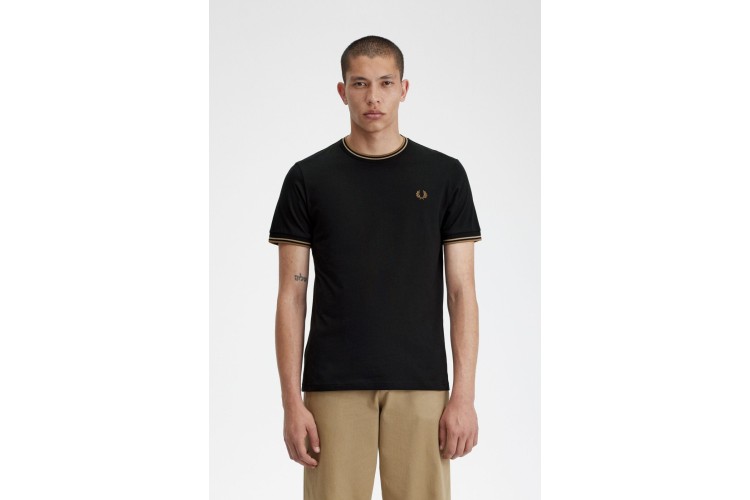 Fred Perry M1588 Twin Tipped T-Shirt - Black/Warm Stone/Shaded Stone