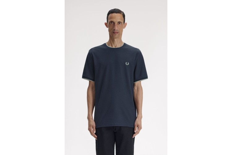 Fred Perry M2397 Trim Detail Crepe Pique T-Shirt - Navy