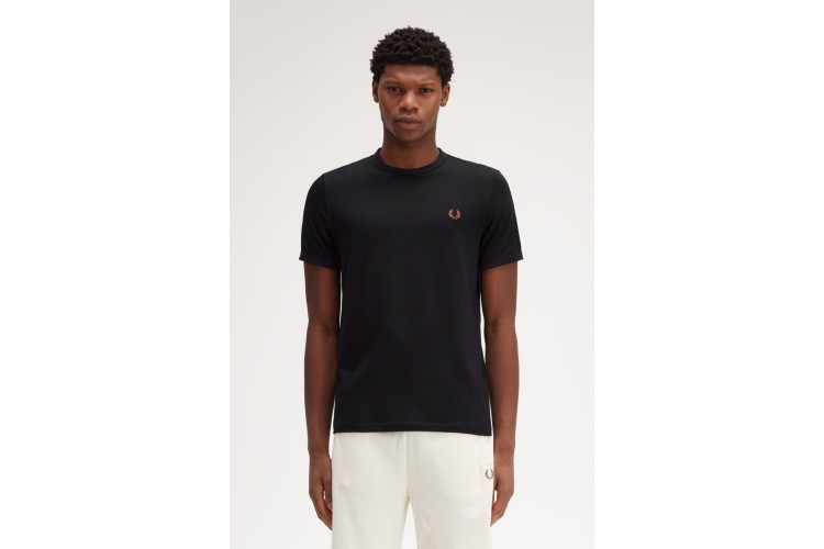 Fred Perry M3519 Ringer T-shirt - Black/Whiskey Brown