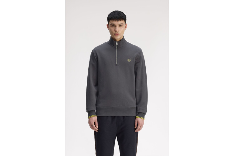Fred Perry M3574 Half Zip Sweatshirt - Anchor Grey/Tennis Ball Yellow