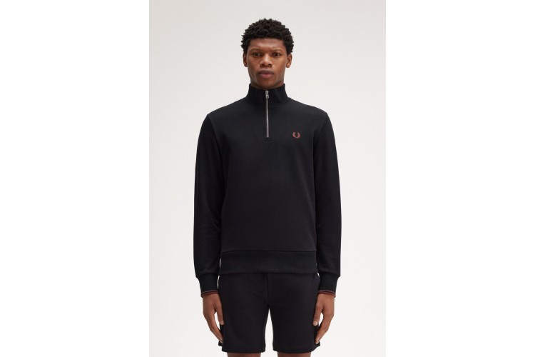 Fred Perry M3574 Half Zip Sweatshirt - Black/WhiskeyBrown