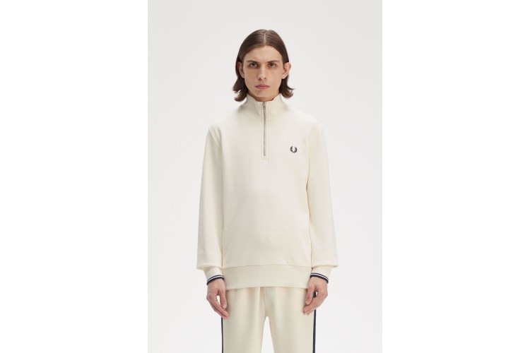 Fred Perry M3574 Half Zip Sweatshirt - Ecru/Tennis Blue