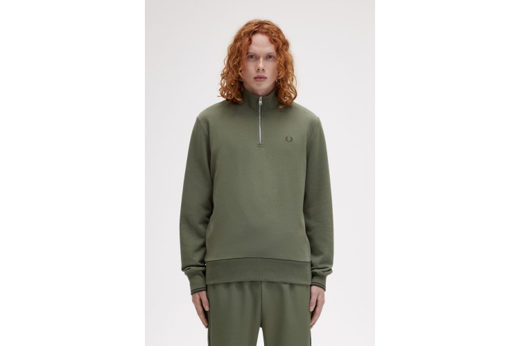Fred Perry M3574 Half Zip Sweatshirt - LaurelWreathGreen/NightGreen