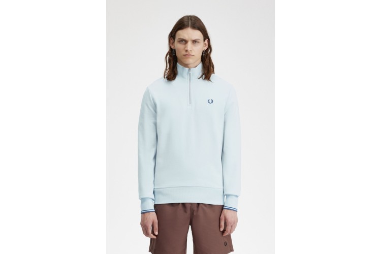 Fred Perry M3574 Half Zip Sweatshirt - LghtIce/MidnghtBlue
