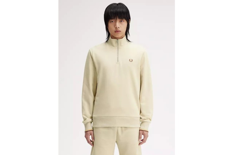 Fred Perry M3574 Half Zip Sweatshirt - Oatmeal/WhiskeyBrown