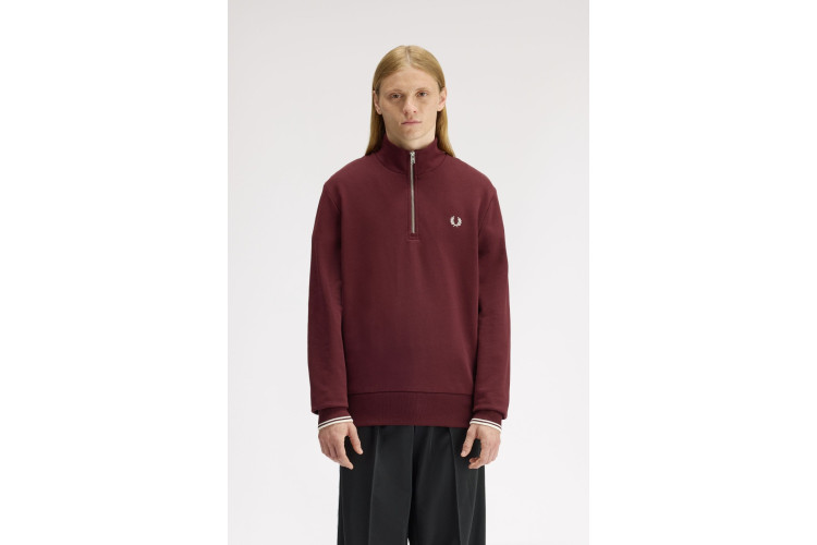 Fred Perry M3574 Half Zip Sweatshirt - Oxblood/Ecru