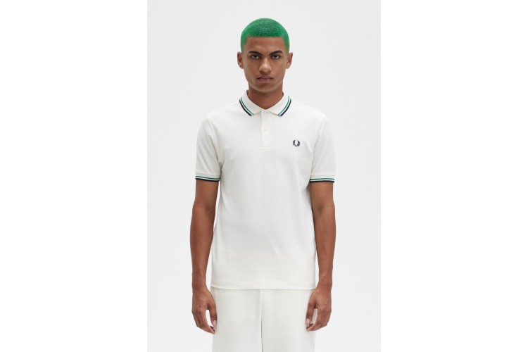 Fred Perry M3600 Light Ecru/Fred Perry Green/Navy Polo - S32