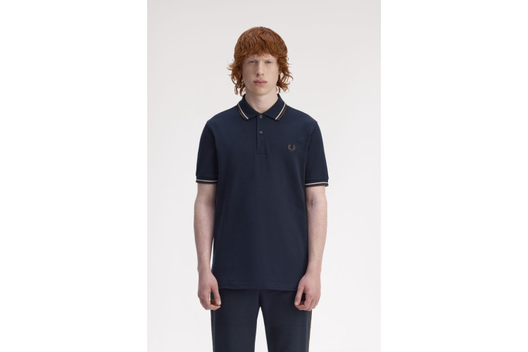 Fred Perry M3600 Navy/Warm Oat/Burnt Tobacco Polo - 52A