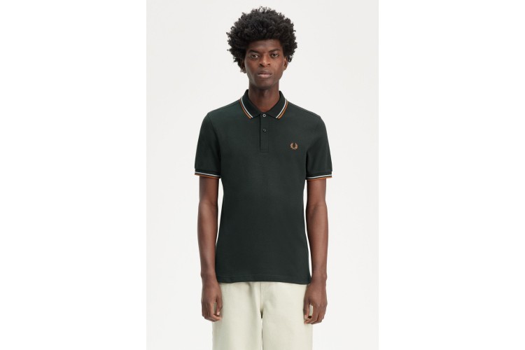 Fred Perry M3600 Night Green/Silver Blue/Marmalade Polo - W84