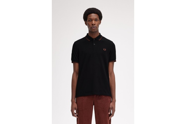 Fred Perry M3600 Black/Brick/Whiskey Brown Polo - W68
