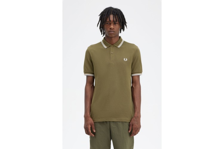 Fred Perry M3600 Uniform Green/Snow White/Light Ice Polo - V25